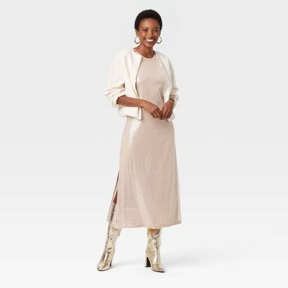 A New Day - Women's Sequin Midi A-Line Dress - A New Day Tan X Tan - Picture 4 of 4
